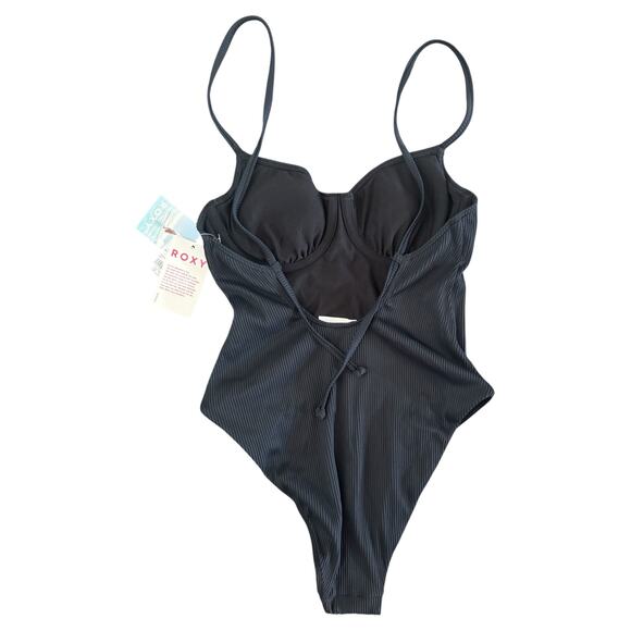 Roxy Black Ribbed One Piece Swimsuit Love The Muse Underwire Swimwear Size M NWT - Picture 7 of 9
